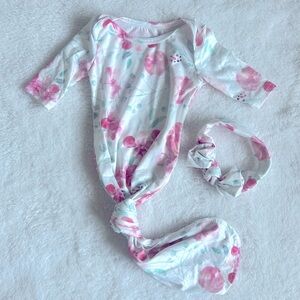 Newborn Infant Gown Floral Baby Girl with Matching Headband